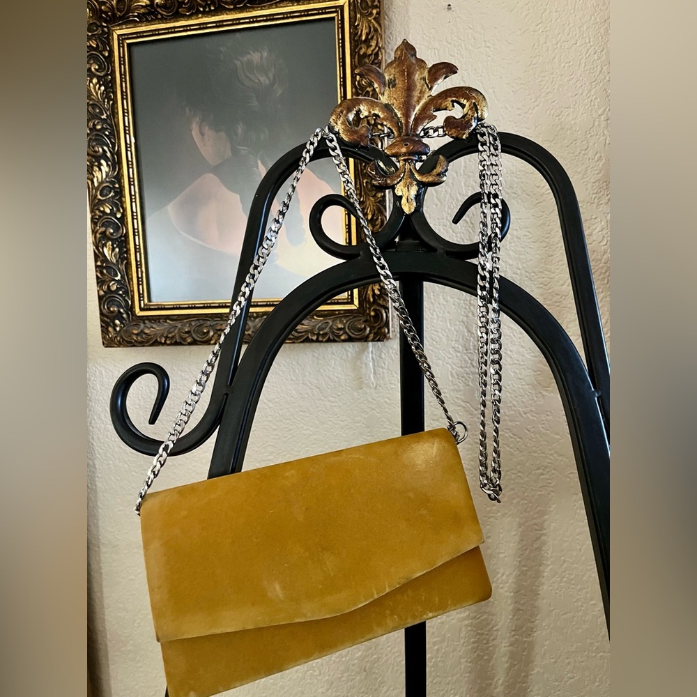 Soft clutch / purse with silver chain strap (removable)